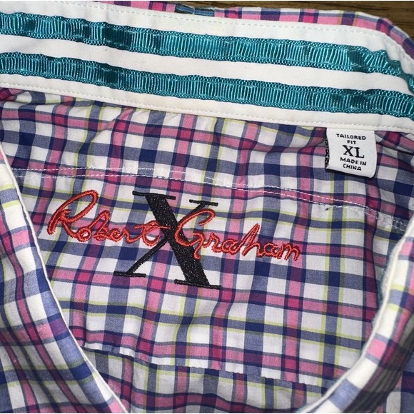 Robert Graham Pink White Gingham Short Sleeve Button Shirt Tailored Fit Men's XL - Picture 2 of 10